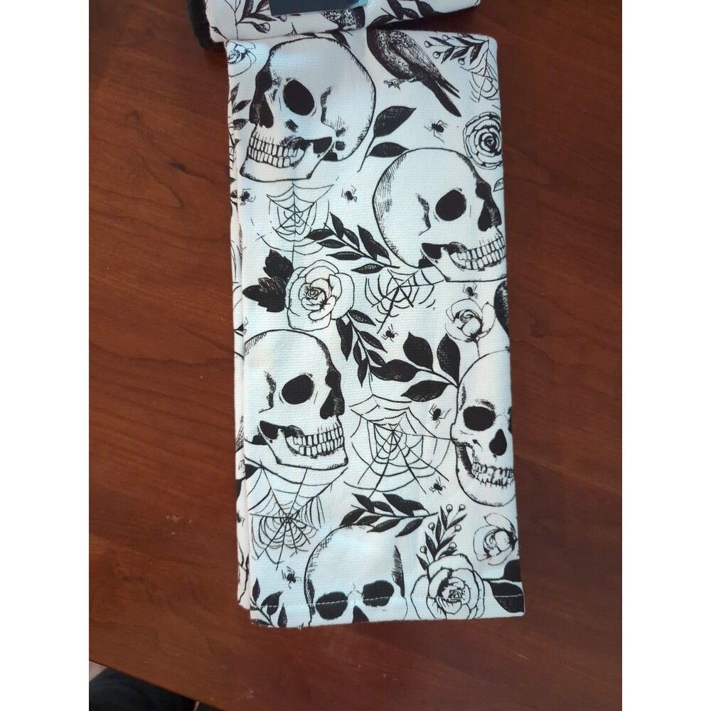 Halloween day of the Dead skull spider web rose kitchen towel brand new Tahari